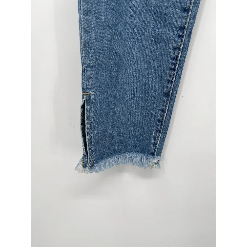 Sneak Peek 11/30 Distressed High Rise Jeans Womens Blue Frayed Hem‎ Side Slit